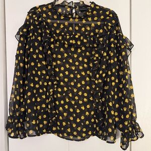 Who What Wear Sheer Blouse with Yellow Floral on Black